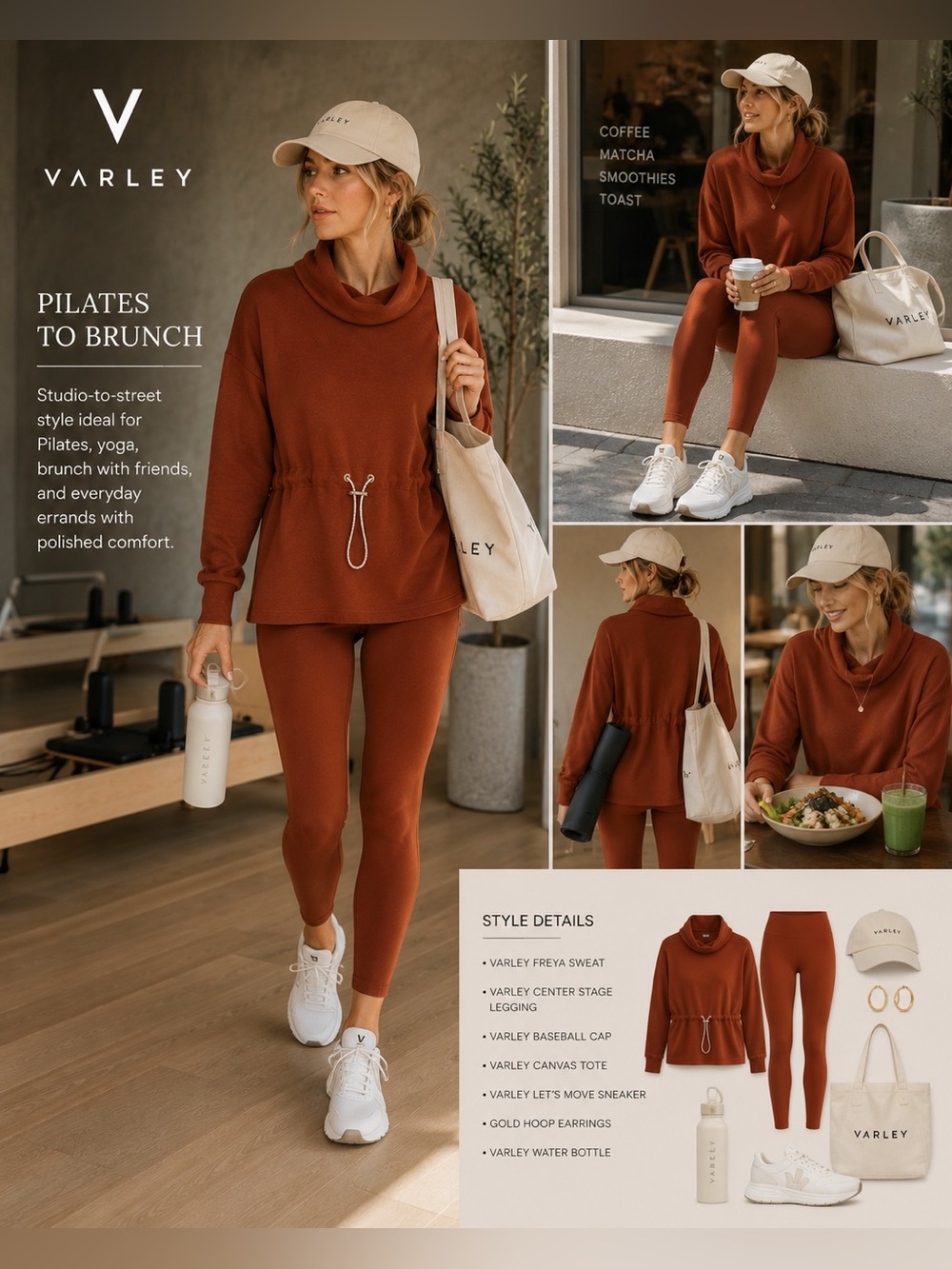 Varley Freya Sweat Pullover Womens S Rust Brown Doublesoft Funnel Neck Lounge C2 - Picture 3 of 12